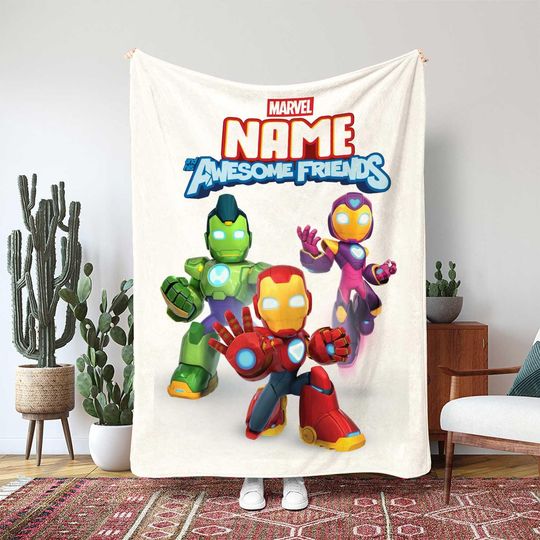 Discover Iron Man And His Awesome Friends Blanket, Tony Stark Super Hero, Marvel Kids Cartoon Blanket, Birthday Girl Boy Gift Blanket, THA365