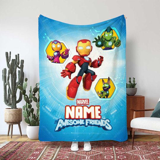 Iron Man And His Awesome Friends Blanket, Custom Kids Marvel Blanket, Super Hero Power Blanket, Magic Cast Birthday Blanket Gift