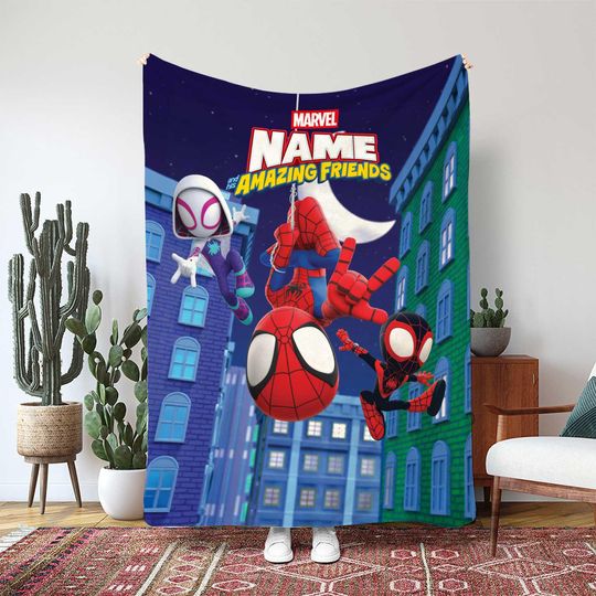 Spidey And His Amazing Friends Blanket, Custom Kids Marvel Blanket, Spider Man Multi Scene Gift, Magic Cast Birthday Blanket Gift