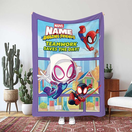 Spidey And His Amazing Friends Blanket, Super Hero Trio Throw Blanket, Marvel Kids Cartoon Blanket, Birthday Girl Boy Gift Blanket