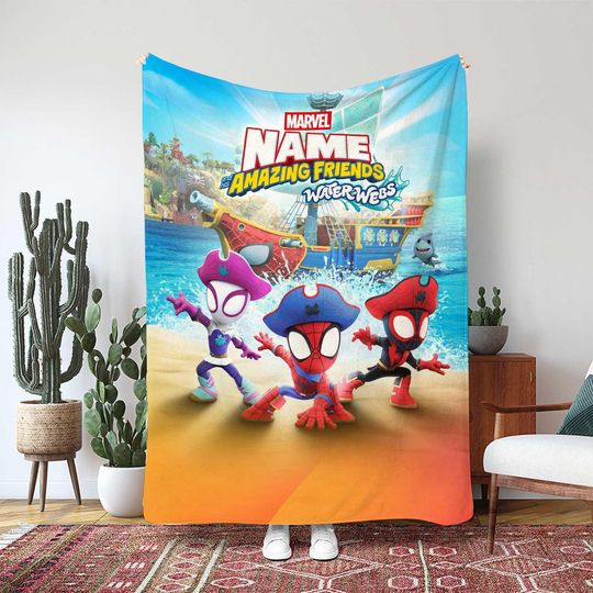 Discover Spidey And His Amazing Friends Blanket, Custom Kids Marvel Blanket, Spider Man City View Blanket, Magic Cast Birthday Blanket Gift, THA360