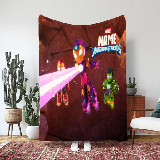 Iron Man And His Awesome Friends Blanket, Custom Kids Marvel Blanket, Super Hero Cave Mission Gift, Magic Cast Birthday Blanket Gift