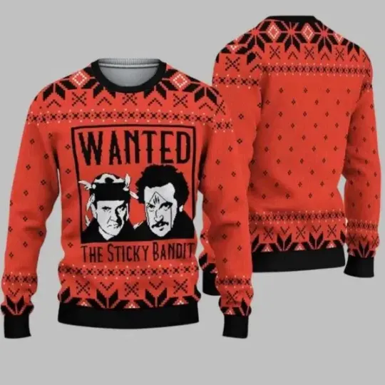 Wanted Sticky Bandits Home Alone Xmas Ugly Christmas Sweater