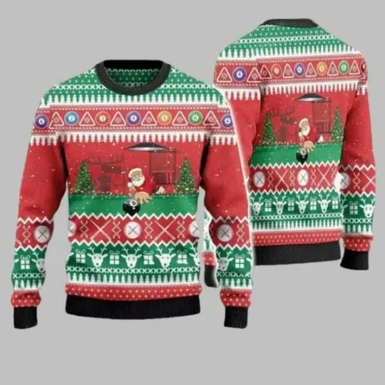 Discover Santa Playing Billiard Ugly Christmas Sweater