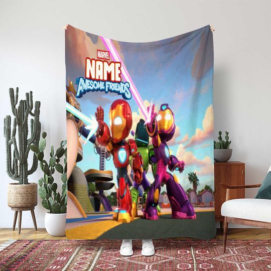 Iron Man And His Awesome Friends Blanket, Tony Stark Super Hero, Marvel Kids Cartoon Blanket, Birthday Girl Boy Gift Blanket