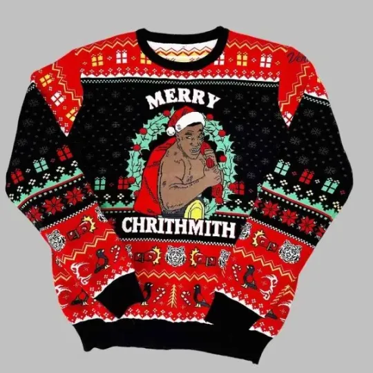 Mike Tyson Merry Chrithmith Kith My Ath Christmas Knitted Ugly Christmas Sweater