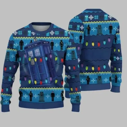 Police Box Christmas Doctor Who Ugly Christmas Sweate
