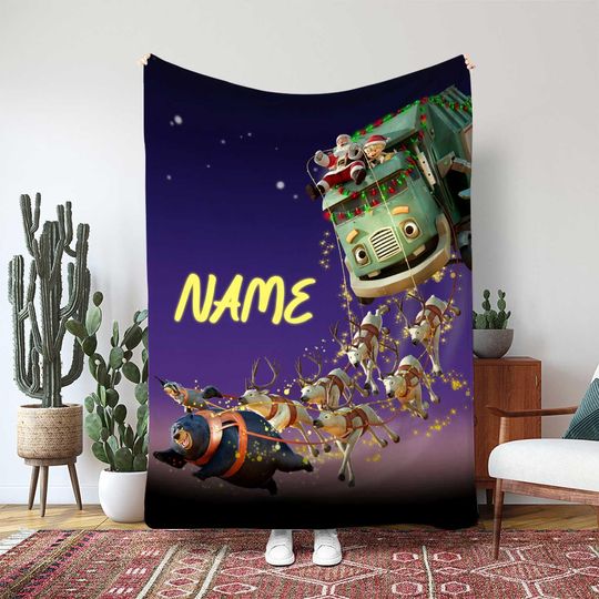 Trash Truck Blanket, Christmas Holiday Scene Blanket, Santa And Hank On Truck Blanket, Children Cartoon Movie Blanket