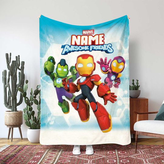 Discover Marvel Iron Man And His Awesome Friends, Hulkbuster Rescue Armor, Super Hero Trio Throw Blanket, Disney Kids Action Blanket