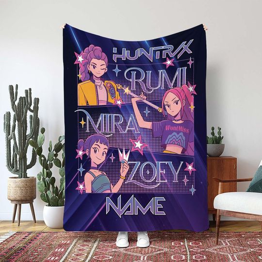 Discover KPop Rumi Mira Throw Blanket, Zoey Fictional Idol Blanket, Girl Group Cute Character Art, Pop Star Music Decor Blanket