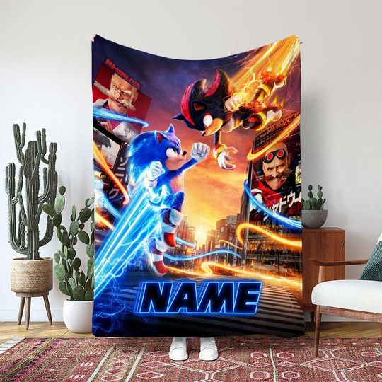 Shadow Sonic The Hedgehog Blanket, Disney Movie Fight Scene Blanket, Rival Villain Hero Gift, Sonic Video Game City Action Blanket