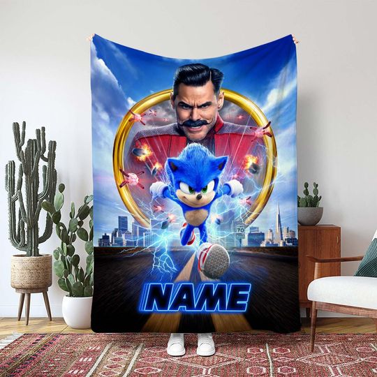 Sonic The Hedgehog Blanket, Disney Dr Eggman Villain Movie Throw, Hero Character Movie Poster Design, Video Game Action Kids Blanket