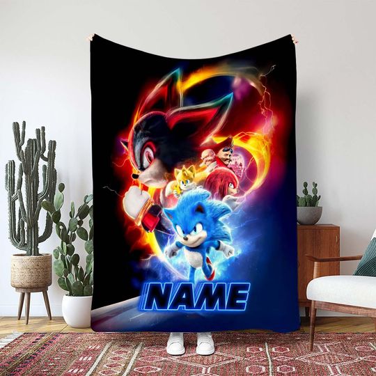 Sonic The Hedgehog Shadow Blanket, Disney Knuckles Tails Blanket, All Characters Video Game Gift, Epic Movie Poster Kids Blanket