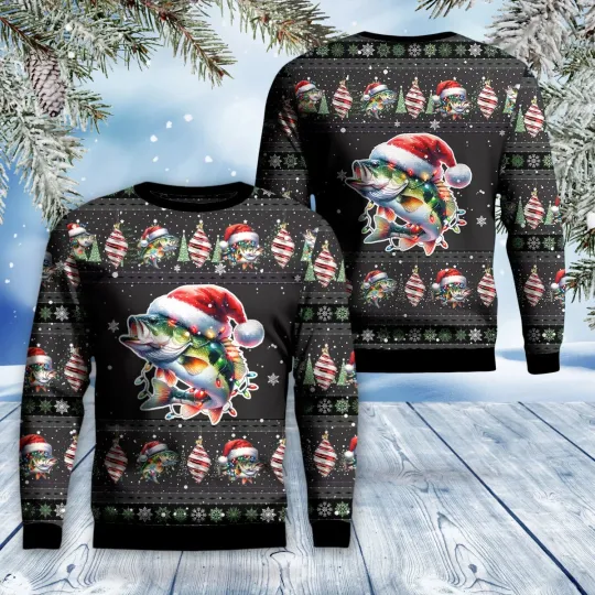 Discover Christmas Bass Fish AOP Ugly Sweater