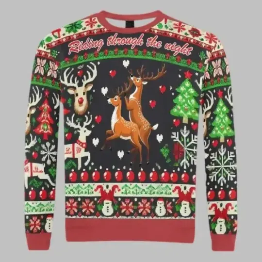 Discover Naughty Reindeer Ugly Christmas Sweater