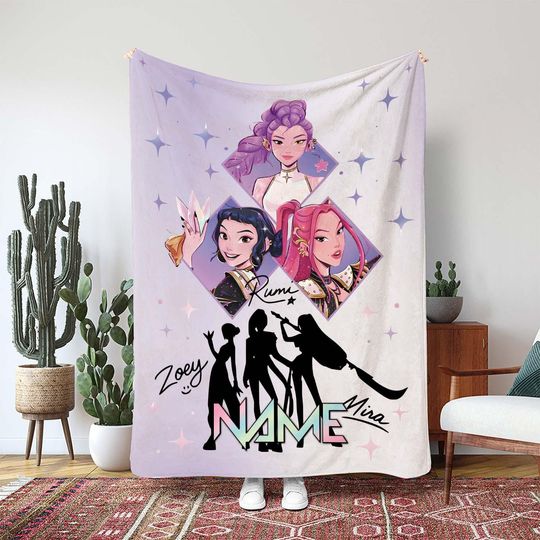 Discover Custom KPop Girl Group Blanket, Zoey Mira Rumi Throw Blanket, Fictional Star Music Blanket, KPop Virtual Character Blanket Gift, NVA839