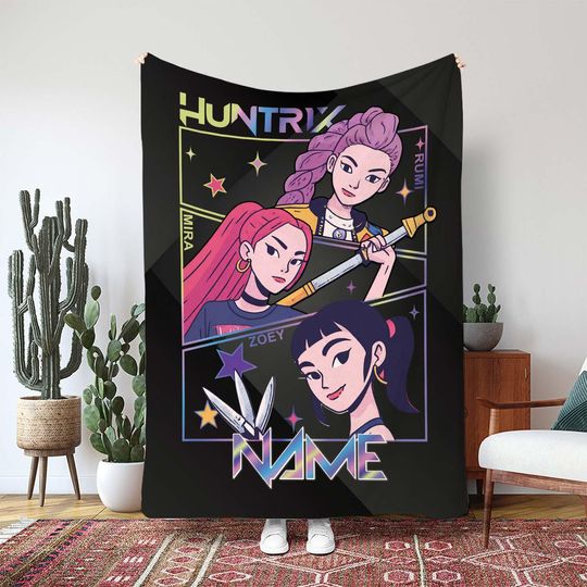 Discover Custom KPop Girl Group Blanket, Rumi Mira Zoey Throw Blanket, Fictional Music Star Birthday Gift, KPop Cartoon Birthday Blanket, NVA837