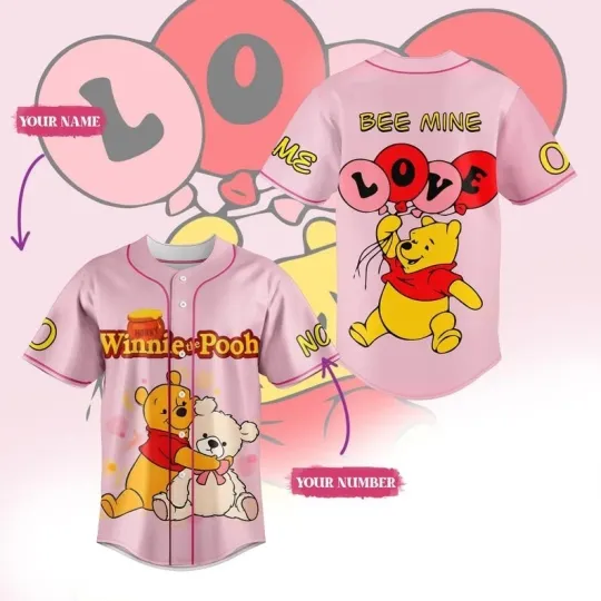 Discover Custom Valentine Baseball Jersey – “Pooh Bee Mine” Personalized Shirt