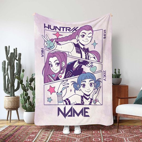 Discover Rumi Mira Custom Blanket, Zoey KPop Fictional Throw Blanket, Girl Group Birthday Gift, KPop Star Character Gift Blanket