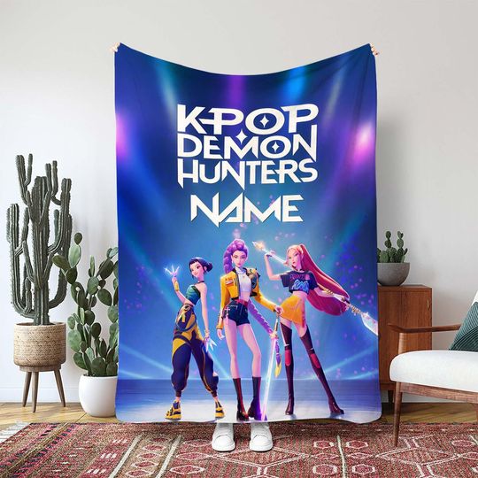 Discover Mira Zoey Rumi Blanket, KPop Girl Group Stage Throw Blanket, Fictional Idol Golden Song Blanket, Character Music Star Blanket