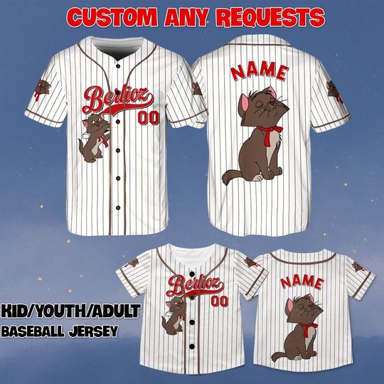 Discover Custom Berlioz Baseball Jersey, Disney The Aristocats Cat Shirt, Marie Toulouse Duchess Kitten Jersey, Berlioz Cat Family Team Shirt