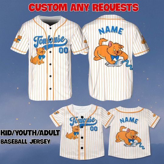 Discover Custom Toulouse Baseball Jersey, Disney The Aristocats Cat Shirt, Marie Duchess Berlioz Kitten Jersey, Toulouse Cat Family Team Shirt