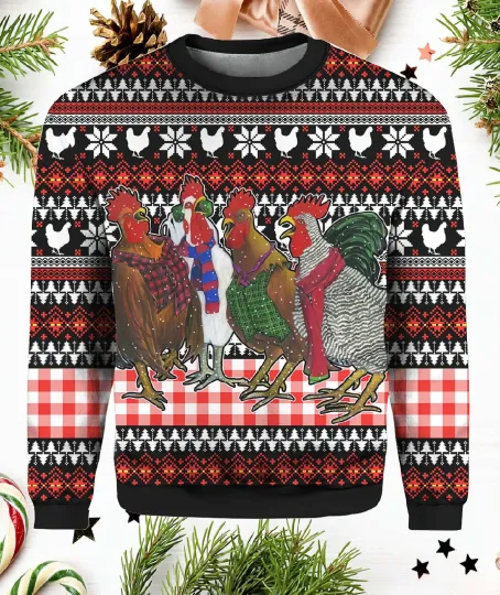 Chicken Under Snow Ugly Christmas Sweater