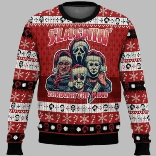 Discover Horror Guys Slashin Through The Snow Christmas Ugly Christmas Sweater