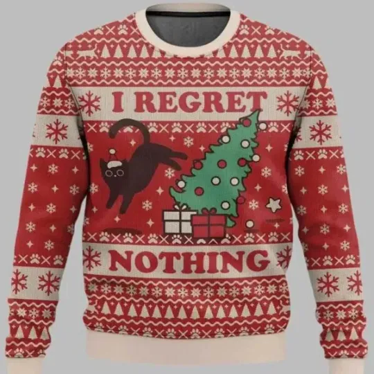 Discover On The Naughty List And I Regret Nothing Cat Ugly Christmas Sweater