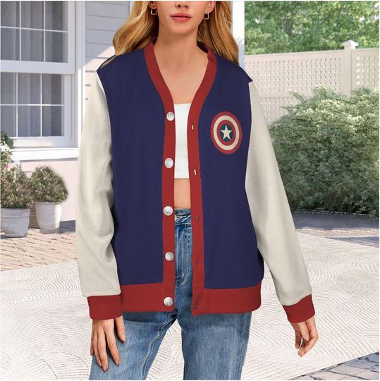 Captain America Cardigan | Steve Rogers Sweater | Marvel Inspired Button Up | Fandom Gift