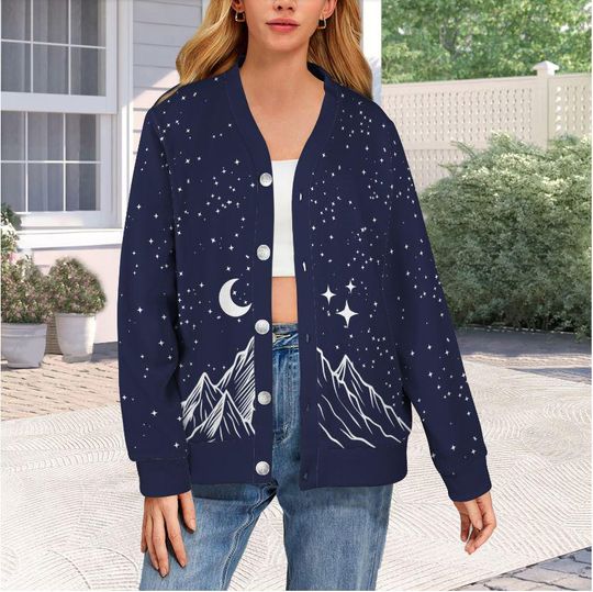 Velaris Night Court Cardigan Inspired Cozy Knit Button-Up Bookish Clothing