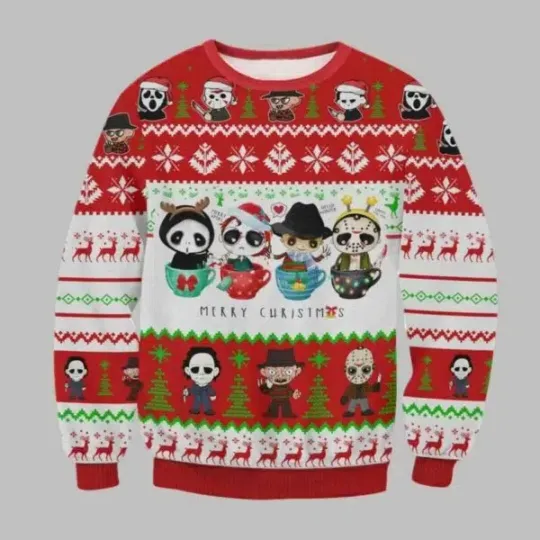 Discover Horror Movie Cups Ugly Christmas Sweater