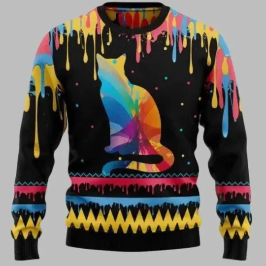 Cat Colorful Beauty Black Vintage Ugly Christmas Sweater