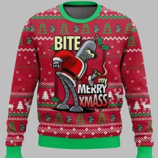 Futurama Bite my Merry XmASS Ugly Christmas Sweater