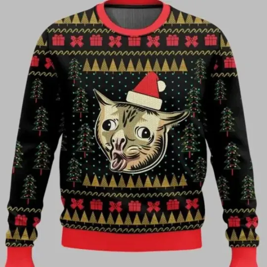 Coughing Cat Meme Ugly Christmas Sweater