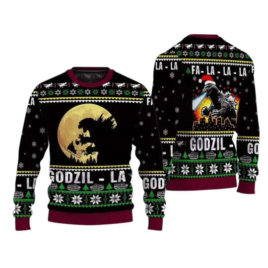 god zilla Ugly Christmas Sweater Fa La La La Sweatshirt 2024 NEW