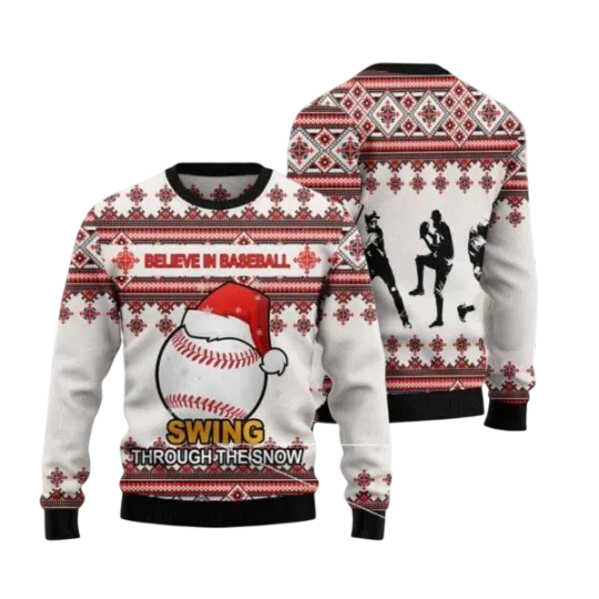Baseball Santa Hat Ugly Christmas Sweater