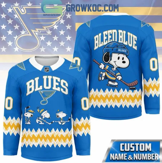 Discover Custom St. Louis Blue Snoop Peanuts Bleed Blue Hockey Jersey