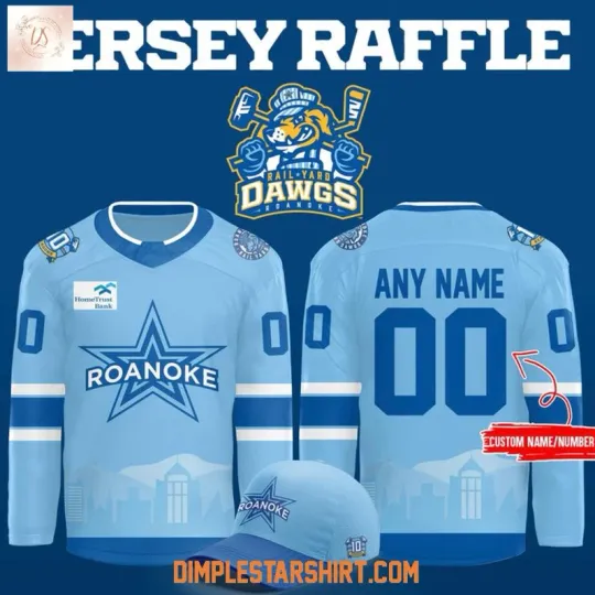 Discover Custom Roanoke Rail Yard Dawg Jersey Rafler Light Blue 2026 Hockey Jersey