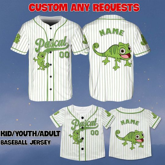 Discover Custom Pascal Baseball Jersey, Disney Tangled Chameleon Shirt, Rapunzel Flynn Rider Maximus Horse Jersey, Pascal Chameleon Team Shirt Gift