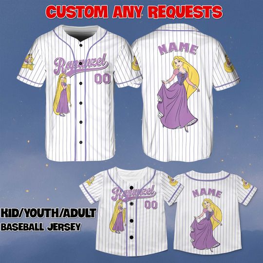 Discover Custom Rapunzel Baseball Jersey, Disney Tangled Princess Shirt, Flynn Rider Pascal Maximus Jersey, Mother Gothel Villain Shirt Gift