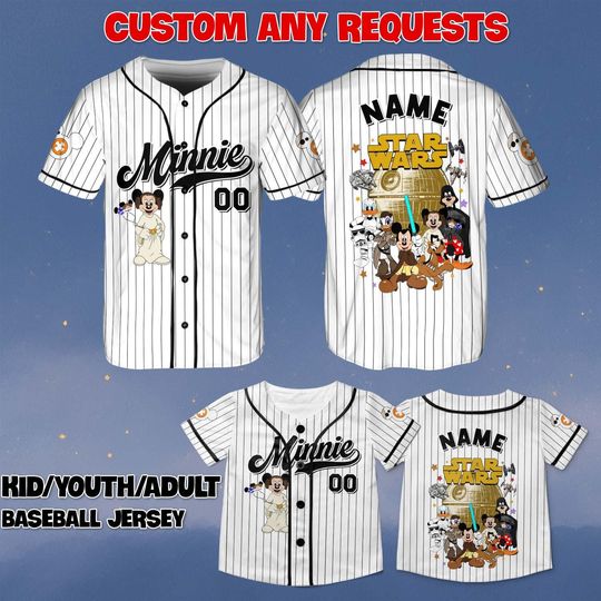 Discover Custom Minnie Star Wars Baseball Jersey, Disney Mickey Mouse Jedi Shirt, Donald Goofy Pluto Daisy Trooper Jersey, Star Wars Family Shirt