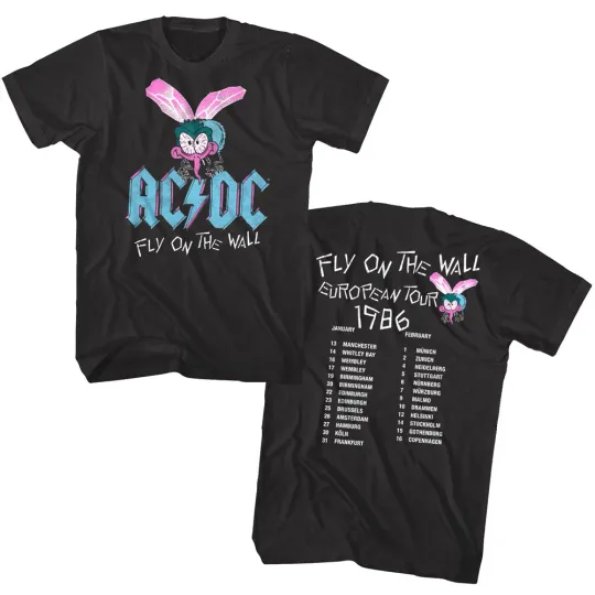 Discover AC-DC Fly On The Wall European Tour 1986 Men's T Shirt Rock Band Concert Merch