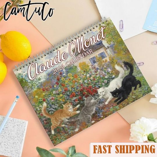 Discover Cat Art 2026 Calendar, 2026 Cat Calendar, Cute Cat Art Monthly Wall Calendar