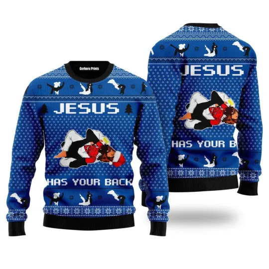 Discover Jesus Has Your Back Jiu Jitsu Ugly Christmas Sweater