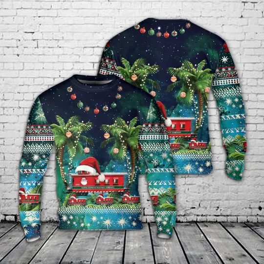Discover USA Trains R12026 G Christmas Caboose RedGreen 1225 AOP Ugly Christmas Sweater