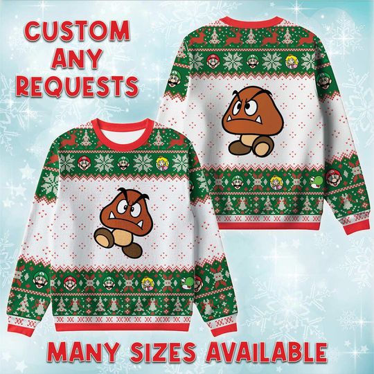 Discover Goomba Christmas Sweater, Nintendo Retro Holiday Sweatshirt, Goomba Enemy Game Xmas Crewneck, Birthday Gift