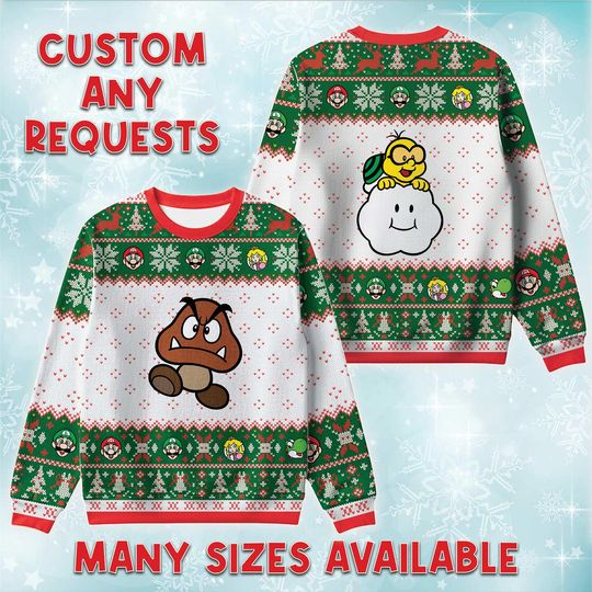 Discover Goomba And Lakitu Ugly Christmas Sweater, Nintendo Retro Holiday Sweatshirt, Cloud Enemy Xmas Crewneck, Christmas Costume Gift