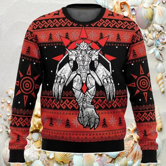 The Strongest Dragon Wargreymon Digimon Ugly Christmas Sweater