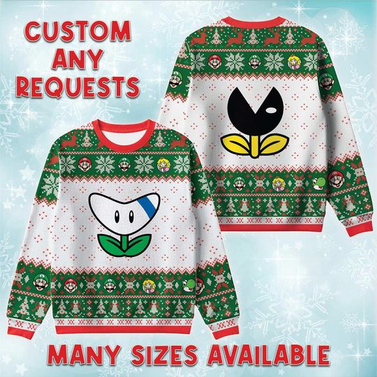 Fire Chomper Fire Flower Ugly Christmas Sweater, Video Game Holiday Sweatshirt, Super Bros Fire Gift, Nintendo Lover Trip Crewneck